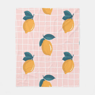 Vintage seamless summer pattern with lemons on ret fleece blanket