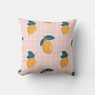 Vintage seamless summer pattern with lemons on ret throw pillow