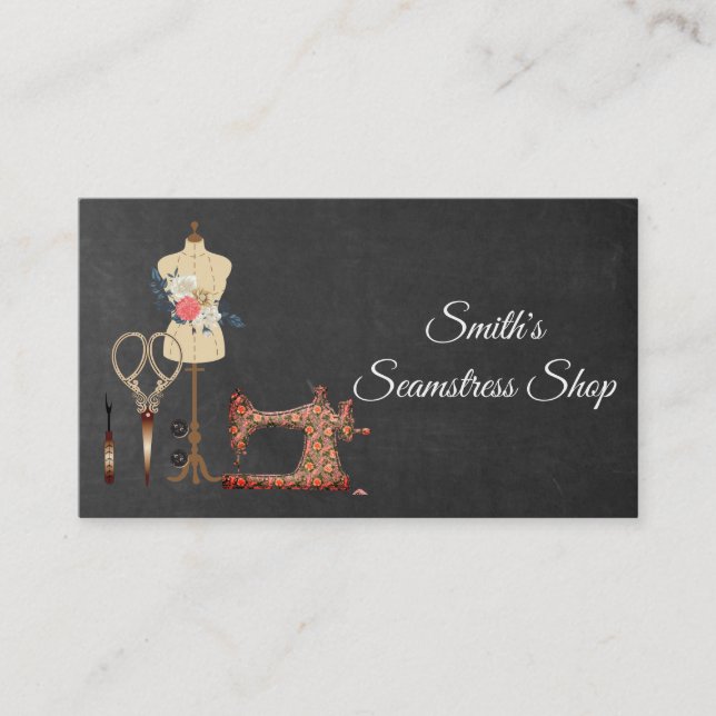 Vintage Seamstress Chalkboard Business Card (Front)