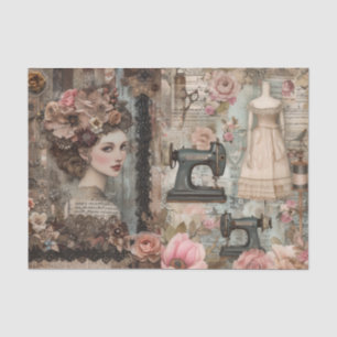 Vintage Seamstress Decoupage Journal Tissue Paper