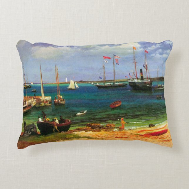 Vintage Seascape, Nassau Harbour by Bierstadt Accent Pillow (Front)