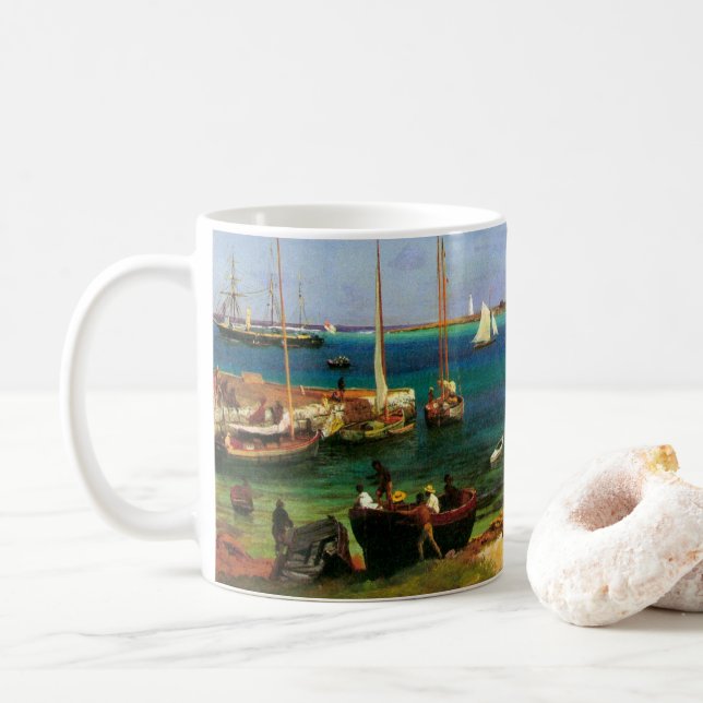 Vintage Seascape, Nassau Harbour by Bierstadt Coffee Mug (With Donut)