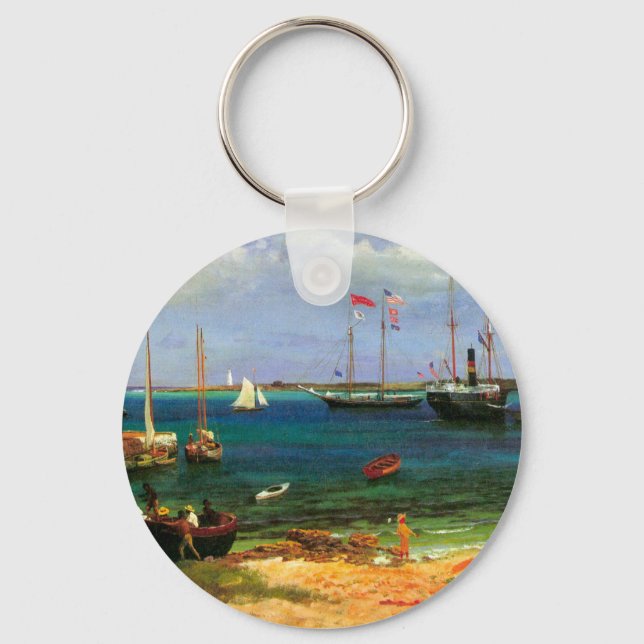 Vintage Seascape, Nassau Harbour by Bierstadt Keychain (Front)