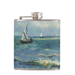 Vintage Seascape near Les Saintes-Maries-de-la-Mer Hip Flask