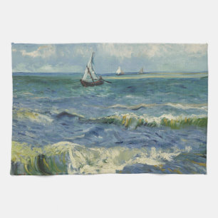 Vintage Seascape near Les Saintes-Maries-de-la-Mer Kitchen Towel