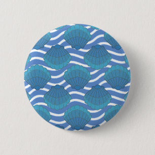 Vintage Seashell And Waves Pattern 2 Inch Round Button