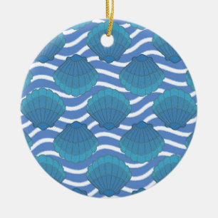 Vintage Seashell And Waves Pattern Ceramic Ornament
