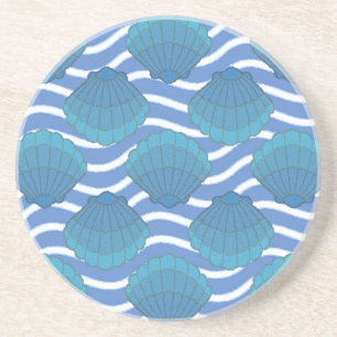 Vintage Seashell And Waves Pattern Coaster