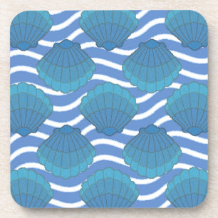 Vintage Seashell And Waves Pattern Coaster