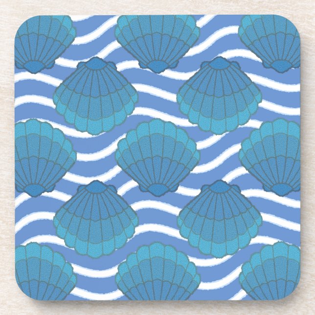 Vintage Seashell And Waves Pattern Coaster (Front)