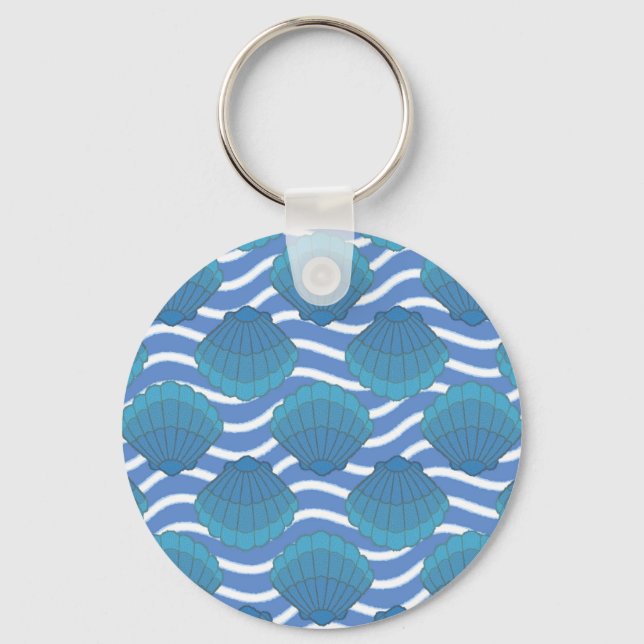 Vintage Seashell And Waves Pattern Keychain (Front)