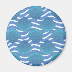 Vintage Seashell And Waves Pattern Magnet