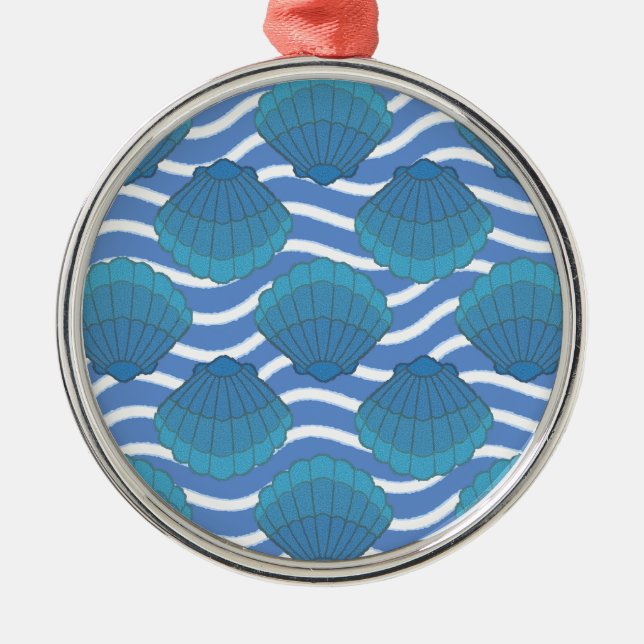 Vintage Seashell And Waves Pattern Metal Ornament (Front)