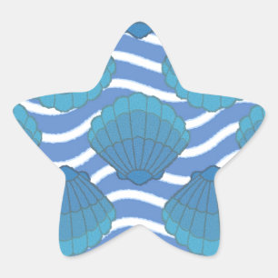 Vintage Seashell And Waves Pattern Star Sticker