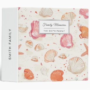 Vintage Seashell Coral Pink Terracotta Ivory Binder