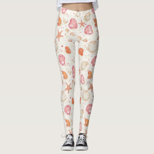 Vintage Seashell Coral Pink Terracotta Ivory Leggings