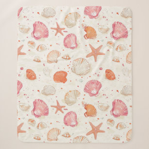 Vintage Seashell Coral Pink Terracotta Ivory Sherpa Blanket