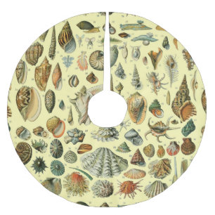 Vintage Seashell Print Adolphe Millot Coastal Brushed Polyester Tree Skirt