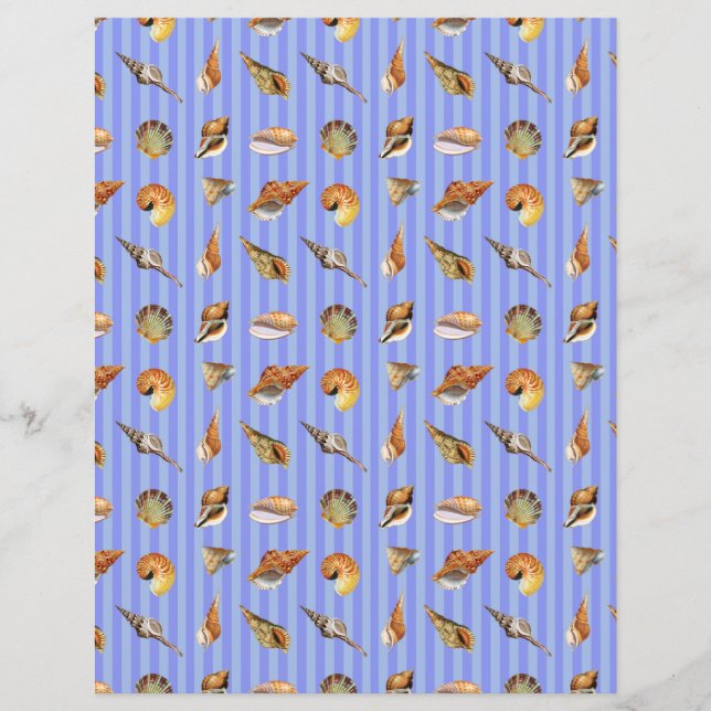 Vintage Seashell Scrapbook Paper Periwinkle Stripe (Front)