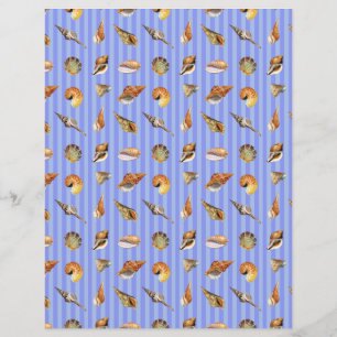 Vintage Seashell Scrapbook Paper Periwinkle Stripe