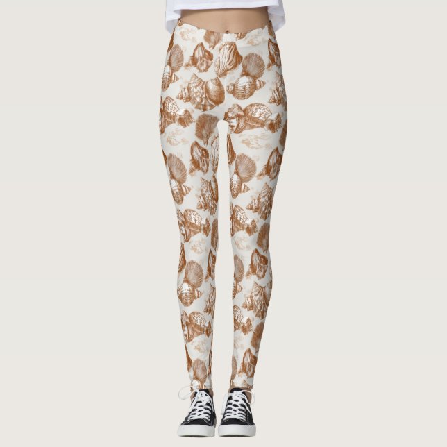 Vintage Seashell Toile Coastal Pattern (3) Leggings (Front)