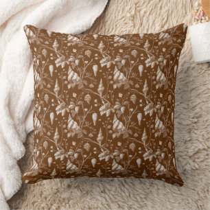 Vintage Seashell Toile Coastal Pattern Throw Pillow
