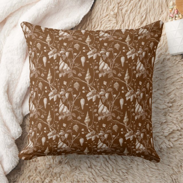 Vintage Seashell Toile Coastal Pattern Throw Pillow (Blanket)