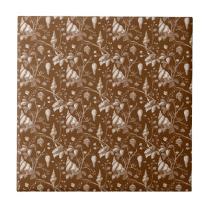 Vintage Seashell Toile Coastal Pattern Tile
