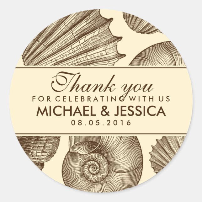 Vintage Seashell Wedding Favour Thank You Sticker (Front)