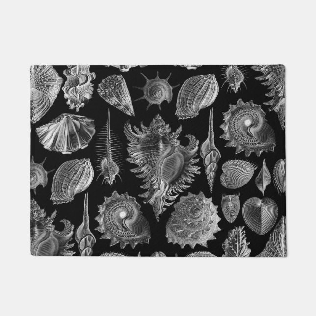 Vintage Seashells Black Doormat (Front)