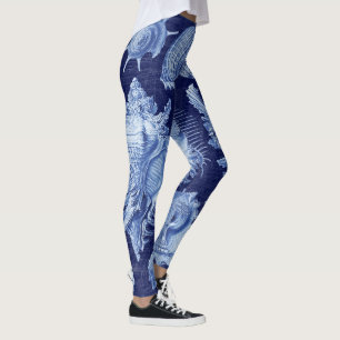 Vintage Seashells Blue Leggings