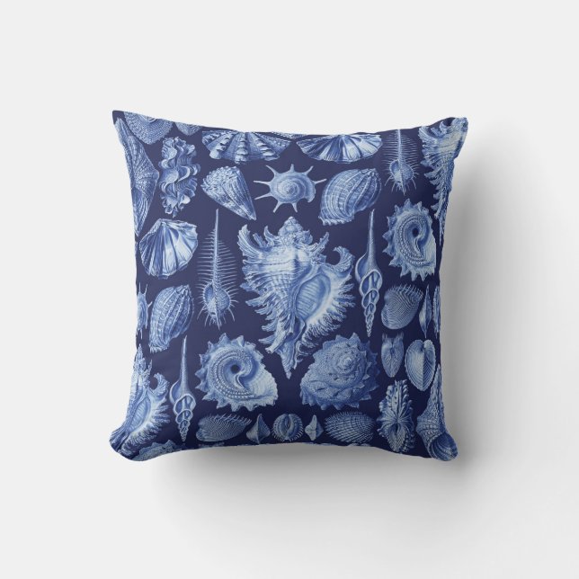 Vintage Seashells Blue Throw Pillow (Front)