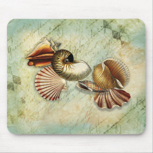 Vintage Seashells Decoupage Tissue Paper Mouse Pad