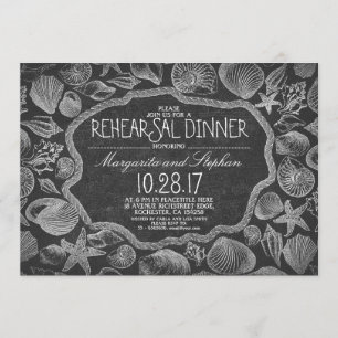 vintage seashells nautical beach rehearsal dinner invitation