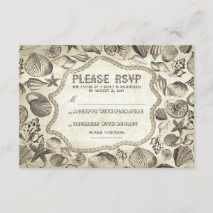 vintage seashells nautical beach wedding RSVP card