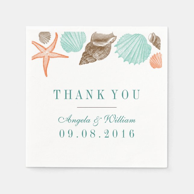Vintage Seashells Paper Napkin for Beach Wedding (Front)