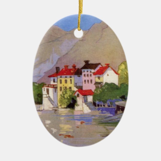 Vintage Seaside Village Italy Tourism Ceramic Ornament (Front)