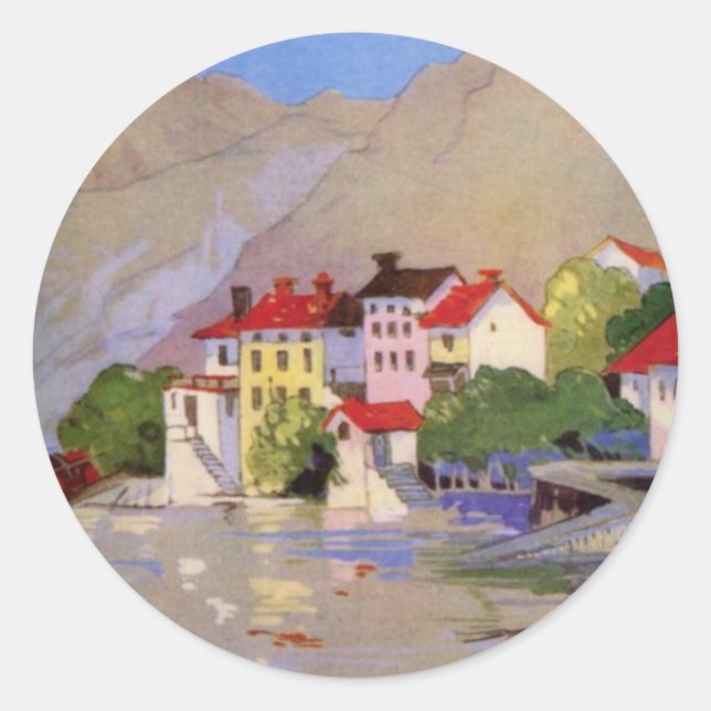 Vintage Seaside Village Italy Tourism Classic Round Sticker (Front)