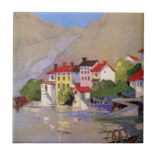 Vintage Seaside Village Italy Tourism Tile