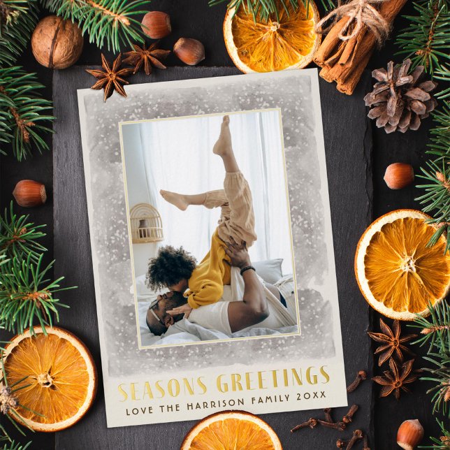 Vintage Seasons Greetings Foil Holiday Card (Creator Uploaded)