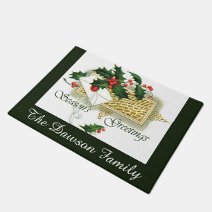 Vintage Seasons Greetings Personalized Doormat