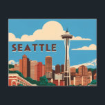 Vintage Seattle: A Retro Tribute to the Emerald Ci Postcard<br><div class="desc">Celebrate the charm of Seattle with this retro-style postcard,  capturing the iconic skyline and cityscape of the Emerald City. Perfect for sending a touch of nostalgia and urban elegance to friends and family.</div>