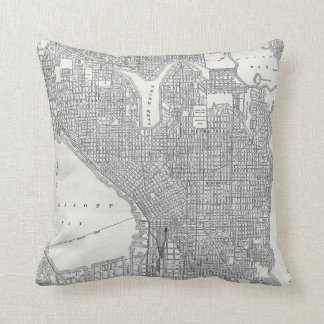 Vintage Seattle Map Throw Pillow