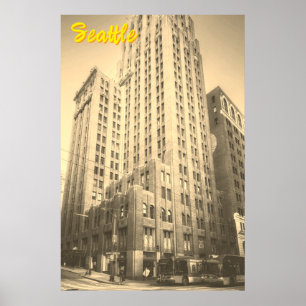 Vintage Seattle Tall Brick Building Poster