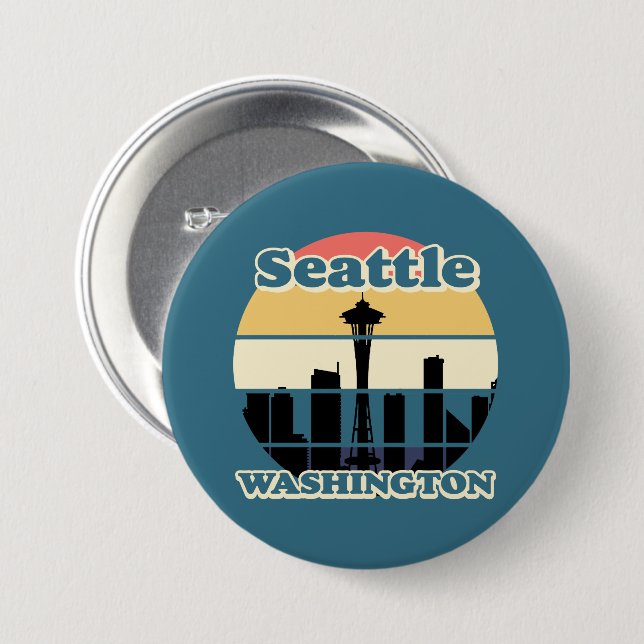 Vintage  Seattle Washington 3 Inch Round Button (Front & Back)
