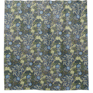 Vintage Seaweed Floral Pattern Blue Background