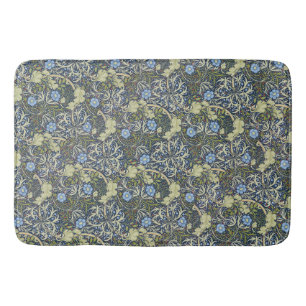 Vintage Seaweed Floral Pattern Blue Background  Bath Mat
