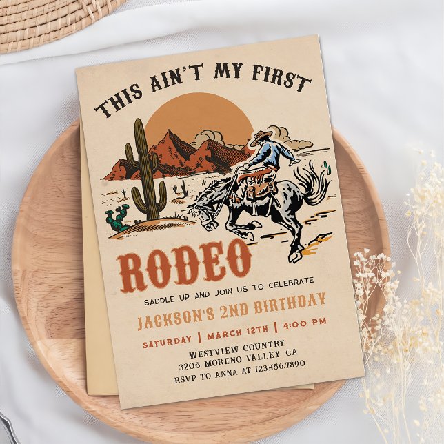 Vintage Second Rodeo Western Cowboy 2nd Birthday Invitation (Creator Uploaded)