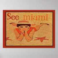 Vintage See Miami Sunbathing Girl Retro Travel