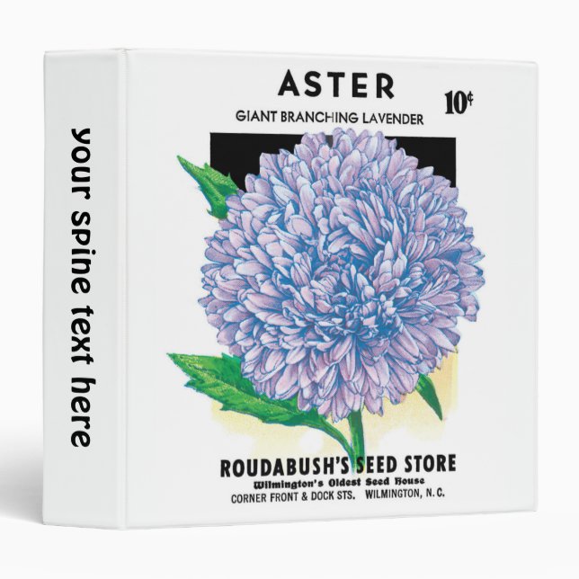 Vintage Seed Packet Art, Purple Aster Flowers Binder (Front/Spine)